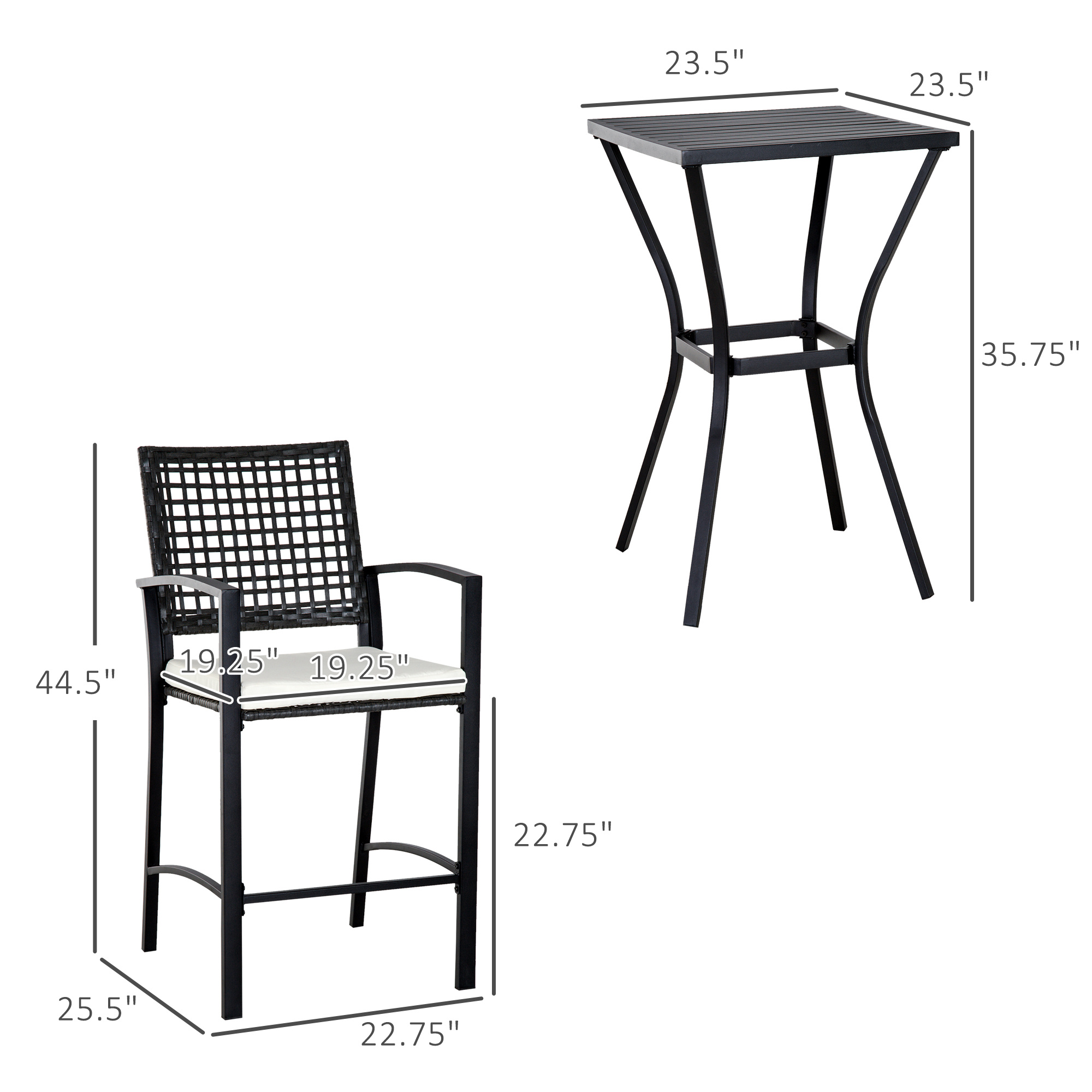 3pcs Patio Bar Set With Soft Cushion, Rattan Wicker Outdoor Furniture Set For Backyards, Lawn, Deck, Poolside - Image 5