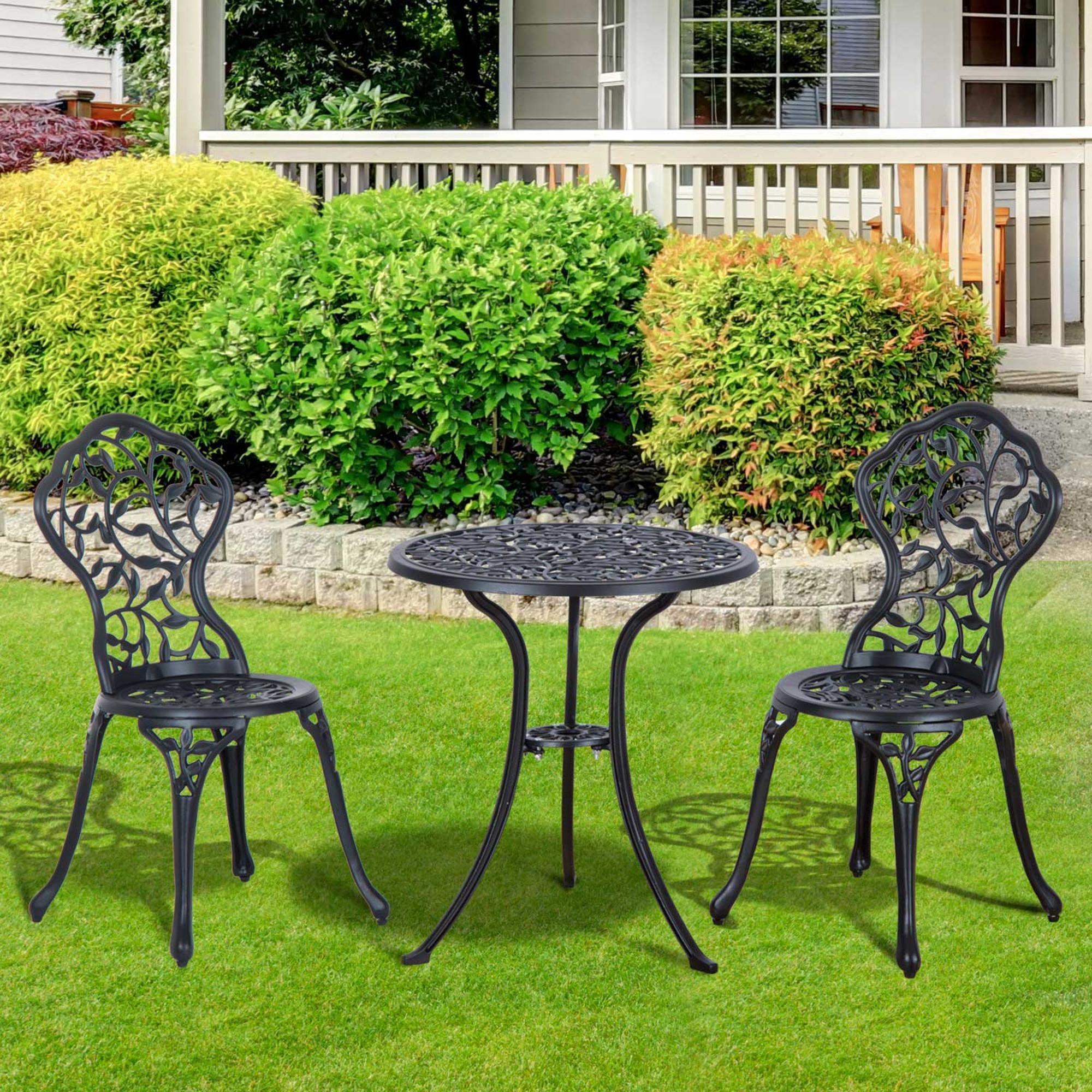 3 Pcs Aluminium Bistro Set Garden Furniture Dining Table Chairs Antique Outdoor Seat Patio Seater Black - Image 3