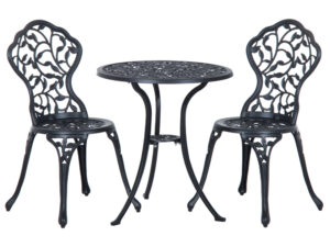3 Pcs Aluminium Bistro Set Garden Furniture Dining Table Chairs Antique Outdoor Seat Patio Seater Black