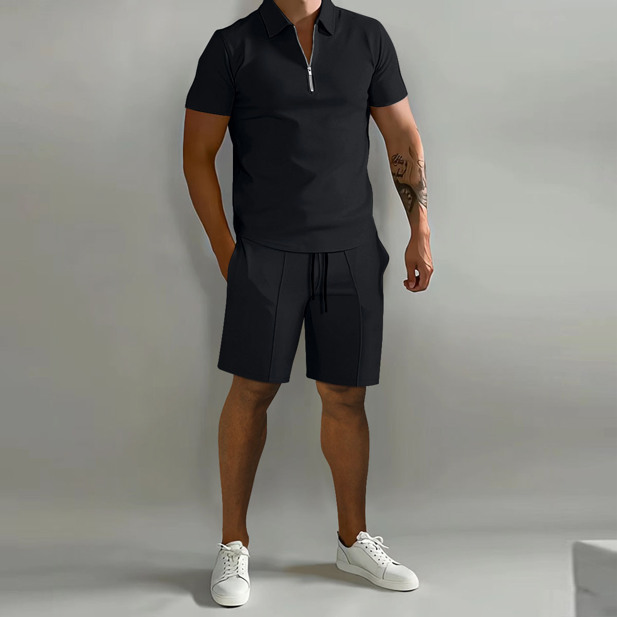 Men's Shorts Suits Summer Short-sleeved Polo Shirts And Drawstring Short Pants Fashion Set - Image 4