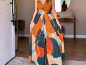 Tie-dye Printed High-waisted Wide-leg Jumpsuit