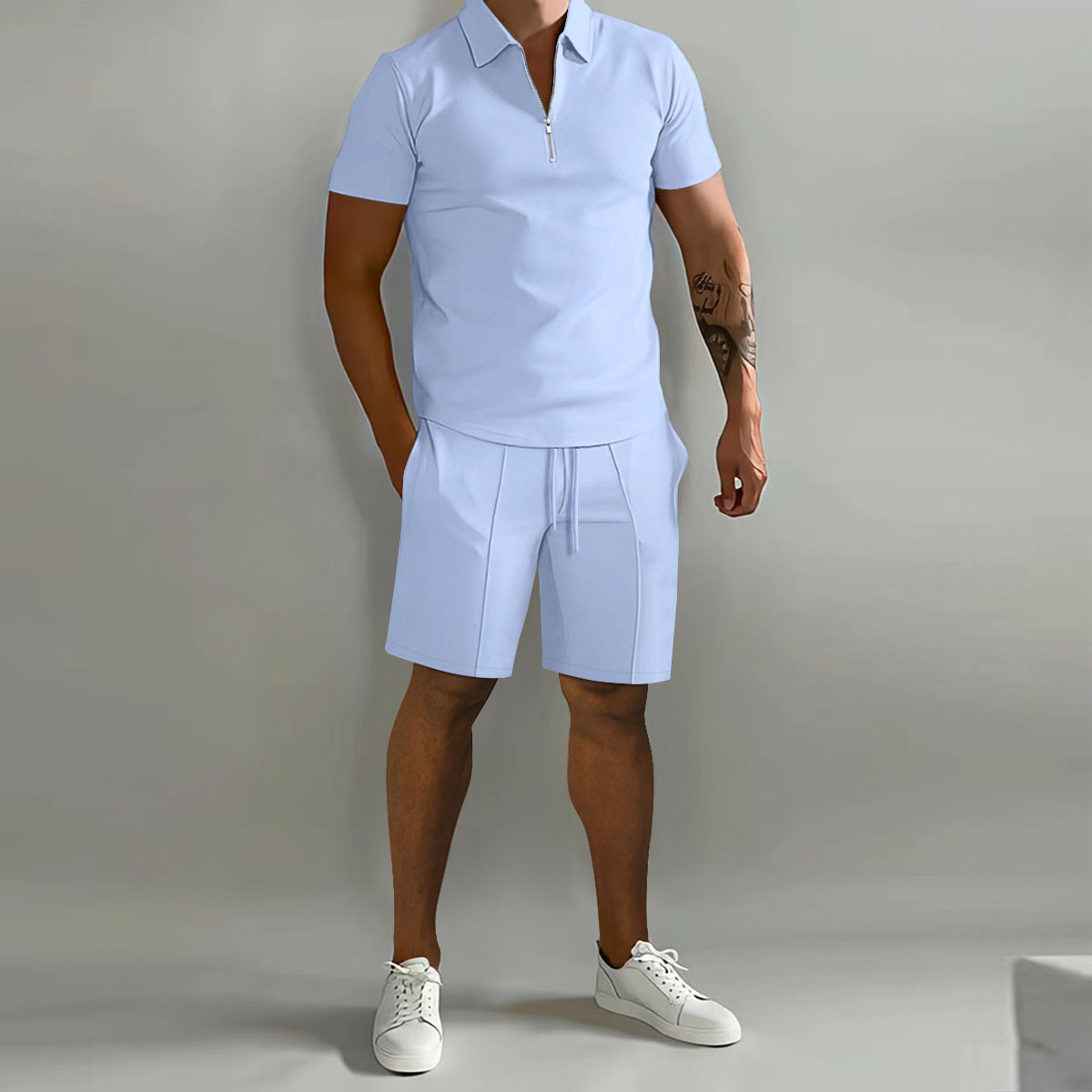 Men's Shorts Suits Summer Short-sleeved Polo Shirts And Drawstring Short Pants Fashion Set - Image 8