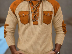 Mens Waffle-Weave Hooded Long-Sleeve Sweatshirt