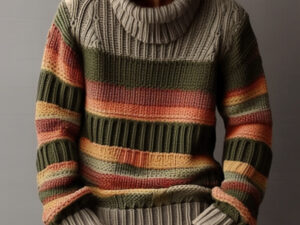 European And American Turtleneck Sweater Autumn And Winter Lapel Color Matching Knitted
