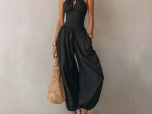 Bohemian-style Backless Hollow-out Lantern-leg Jumpsuit