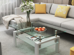 Rectangle Glass Coffee Table, Clear Coffee Table, Modern Side Center Tables For Living Room, Living Room Furniture