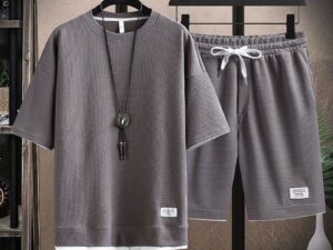Waffle-Weave T-Shirt Mens Short-Sleeve Viscose Summer Two-Piece Set