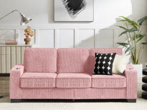 83.86  Corduroy Fabric Sofa,Modern Compressed Couch,3-Seater Sofa, Furniture For Living Room,Bedroom,office ,Pink