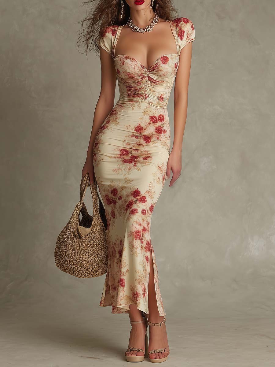 Womens Retro-Print Slim-Fit Casual Dress - Image 5