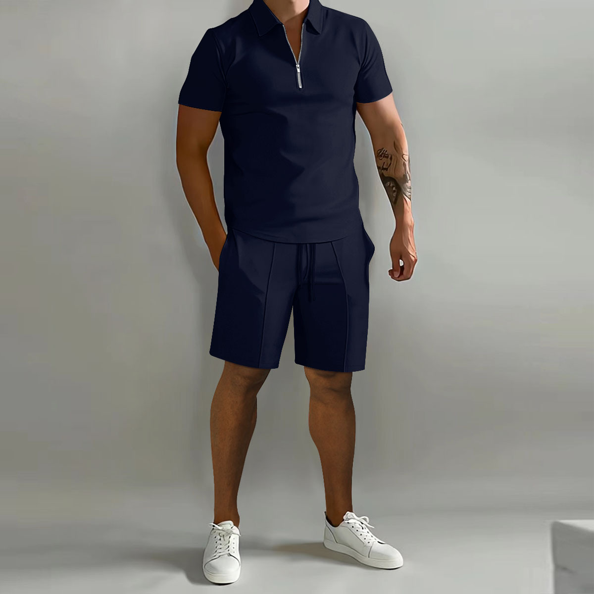 Men's Shorts Suits Summer Short-sleeved Polo Shirts And Drawstring Short Pants Fashion Set - Image 3