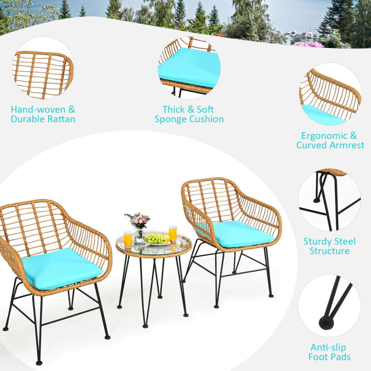 3 Pieces Rattan Furniture Set With Cushioned Chair Table - Image 7