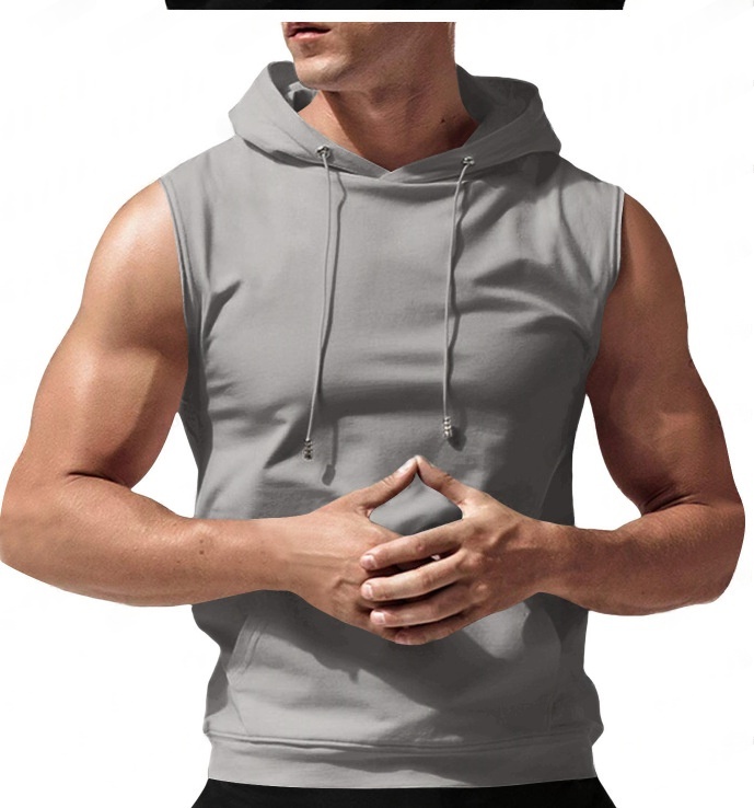 Mens Fashionable Casual Solid-Color Hooded Sleeveless Top - Image 3
