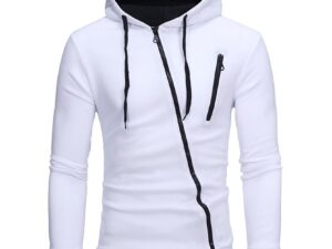 Diagonal Zipper Design Sweater Solid Color Hooded Sweater Men Clothes