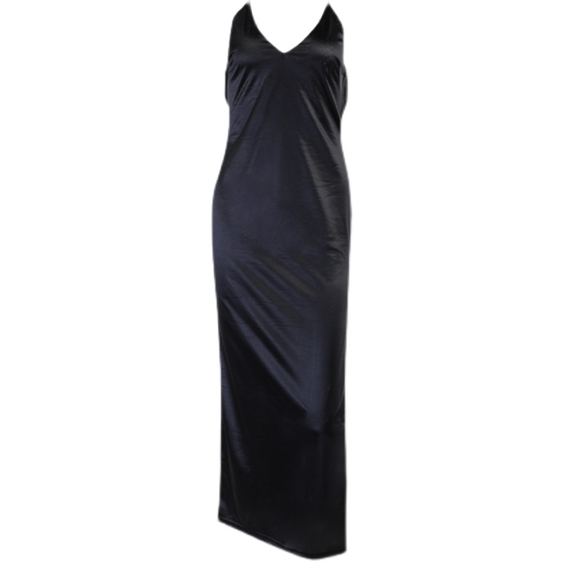 Satin Maxi Dress Women Sexy Black Backless Split Party Dresses Off Shoulder V Neck - Image 7