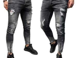 The New Cross-Border Fashion Ripped Youth Clothes Zipper ElasticFeet Js Men