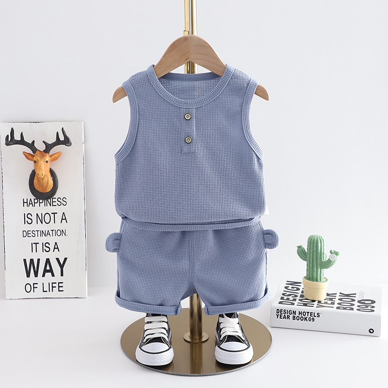 Western Style Little Boy Clothes Children Baby Summer Clothing Sleeveless Two-piece Suit - Image 7