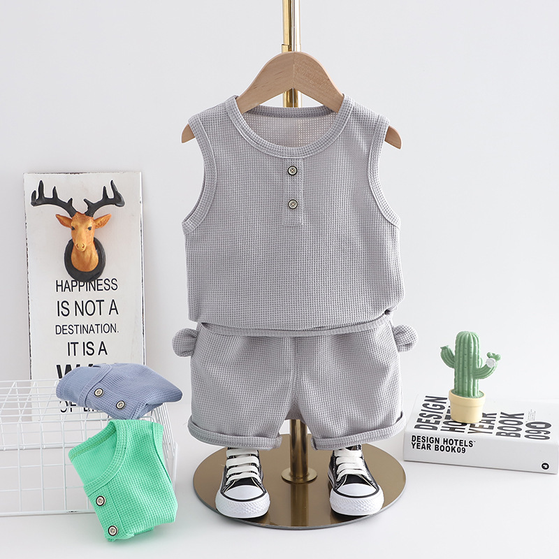 Western Style Little Boy Clothes Children Baby Summer Clothing Sleeveless Two-piece Suit - Image 4