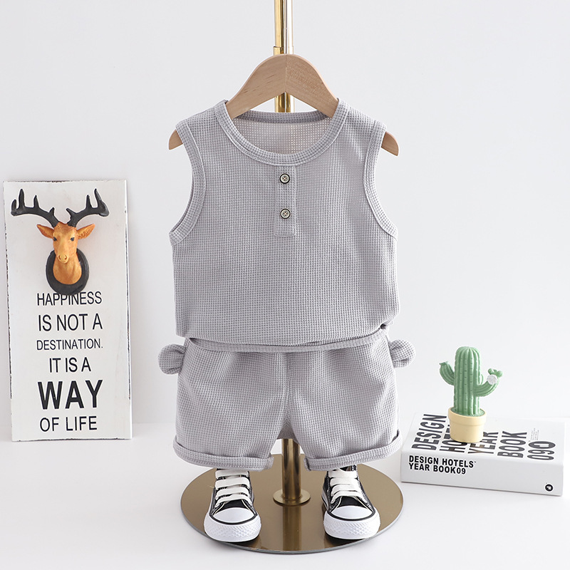 Western Style Little Boy Clothes Children Baby Summer Clothing Sleeveless Two-piece Suit - Image 2