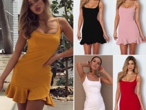 New Ruffles Trumpet Dress Women Sleeveless Spaghetti Strap Slim Summer Dress Party Short Dresses Vestidos
