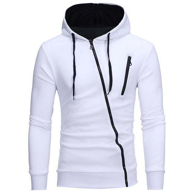 Diagonal Zipper Design Sweater Solid Color Hooded Sweater Men Clothes - Image 4