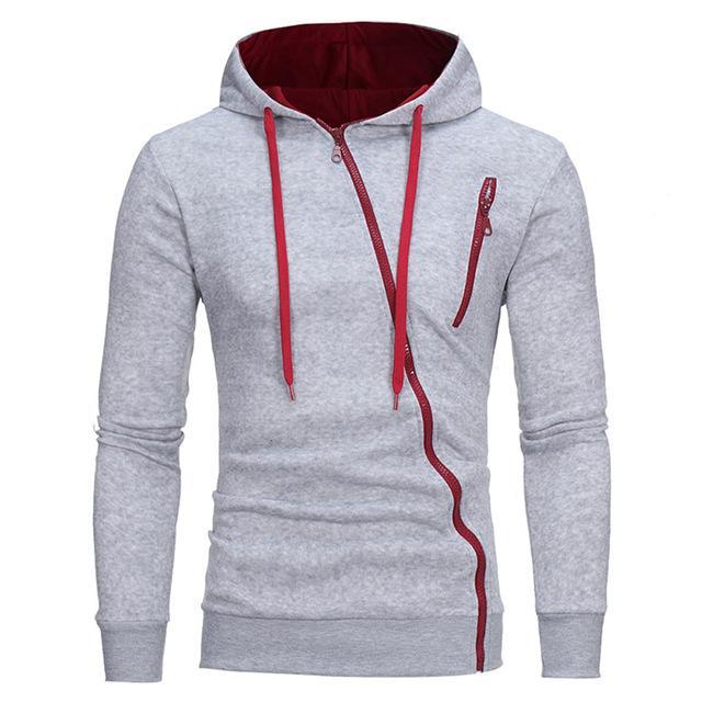 Diagonal Zipper Design Sweater Solid Color Hooded Sweater Men Clothes - Image 3