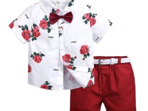 2pcs Summer Baby Set Flower Short Sleeve Polo Shirt With Red Shorts Shorts School Clothes For Children  China