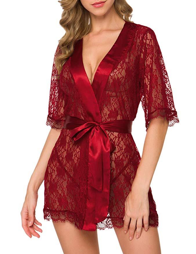 Lingerie Women Lace Hollow-out Robe Suits Pajamas - Image 4