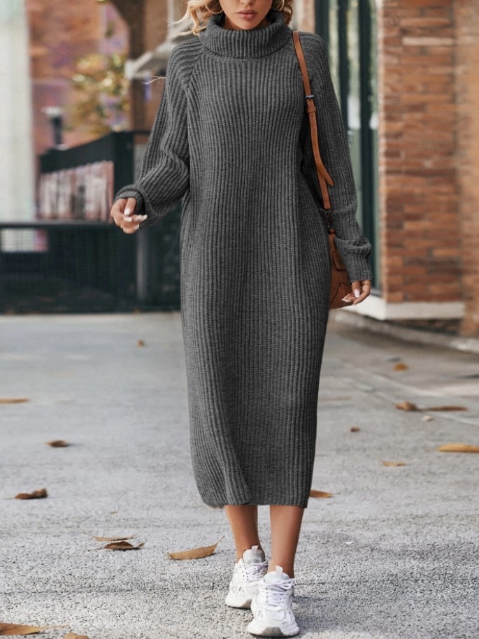 Winter Turtleneck Knitted Sweater Dress Fashion Solid Loose Pullover Long Dresses For Women Clothing - Image 4