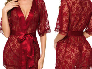 Lingerie Women Lace Hollow-out Robe Suits Pajamas