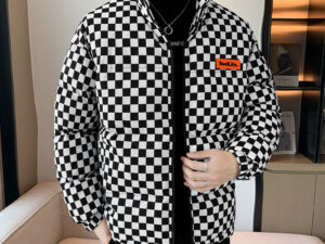 Down Cotton-padded Clothes Chessboard Stand Collar Men Thick Warm Jacket