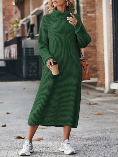 Winter Turtleneck Knitted Sweater Dress Fashion Solid Loose Pullover Long Dresses For Women Clothing - Image 6