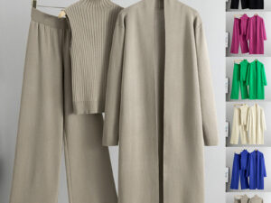 3pcs Suits Women Fashion Knitting Sleeveless Vest Sweater Long Cardigan And Wide-leg Pants Three-piece Set
