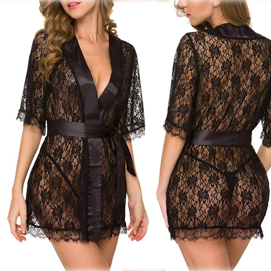Lingerie Women Lace Hollow-out Robe Suits Pajamas - Image 8